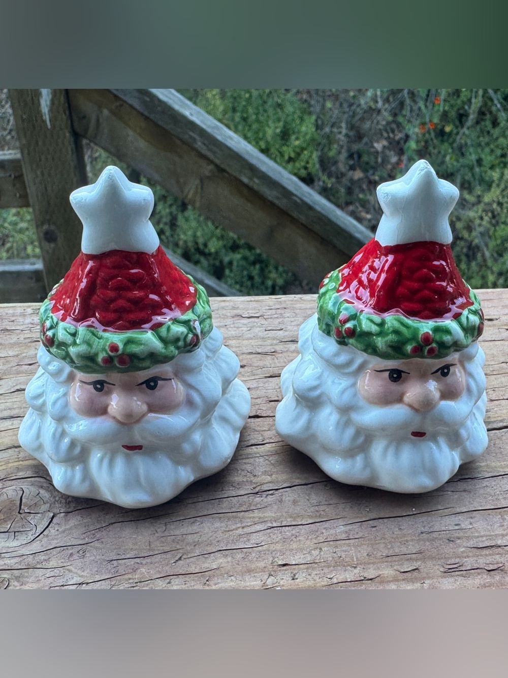 Festive Santa Head Salt & Pepper Shakers - White Red Green